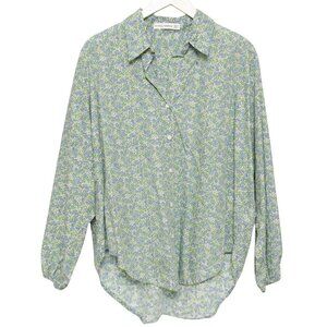 FAITHFULL THE BRAND Floral Boyfriend Shirt Large Oversized Button Up Blue Green